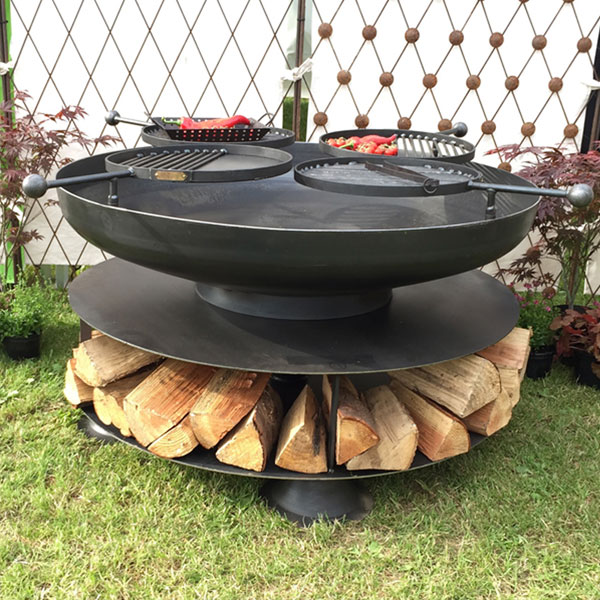 Firepits UK Ring of Logs with Four BBQ Swing Arms 120cm Fire Pit