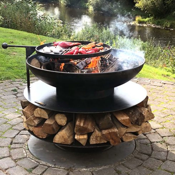 Firepits UK Ring of Logs and BBQ Swing Arm 90cm Fire Pit