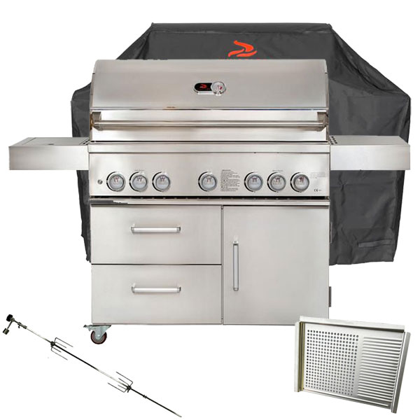 Whistler Bibury Stainless Steel 5 Burner Barbecue | Cover + Rotisserie + FREE ACCESSORY