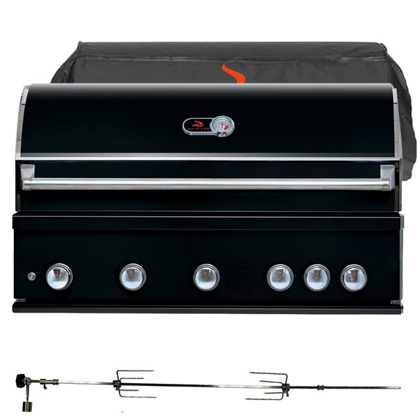 Whistler Burford Black Silk 5 Burner Built-In Gas Barbecue | Cover + Rotisserie | <span style='color: #006666;'>New 2024</span>